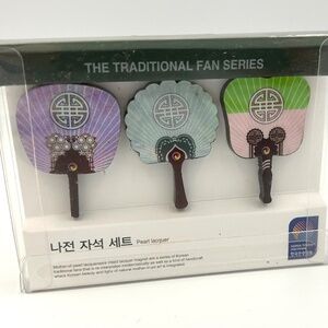 New Fridge Magnets 3 Traditional Korean Fans Pearl Lacquerware Souvenir Korea